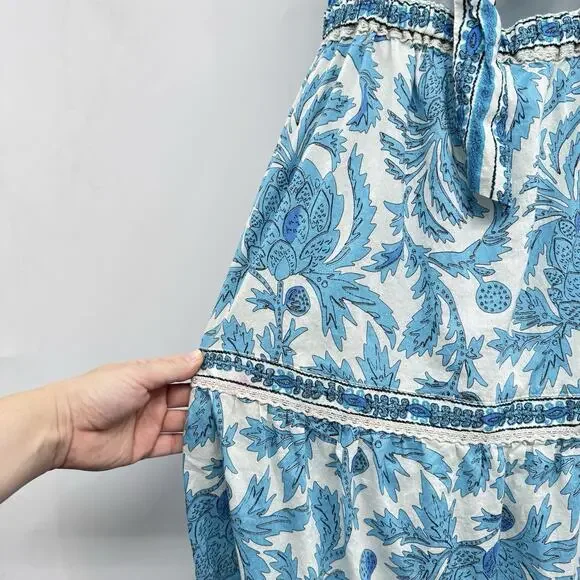 Joie Boho Tiered Tie Back Maxi Dress Sz 6 Blue Beaded Festival Coquette Peasant - Picture 13 of 14